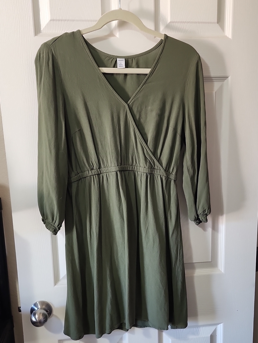 Olive Green V-Neck Wrap Women’s Dress